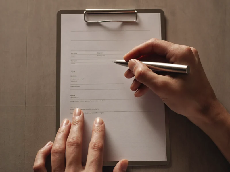 Illustration of hands working through a blank claim form on a clipboard