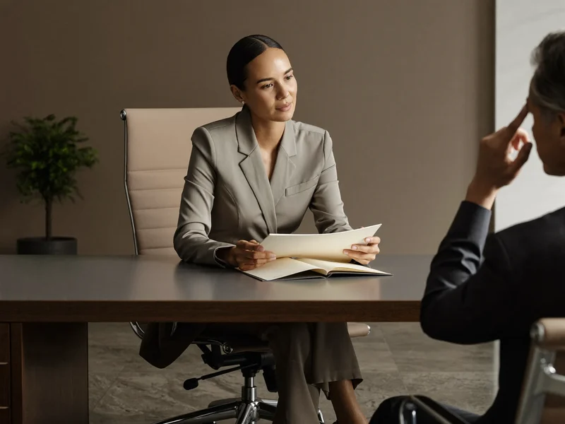 Illustration of a calm one-to-one meeting about a benefits decision